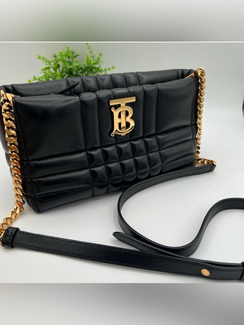 NWOT-Burberry Black Quilted Crossbody Bag with Gold Chain